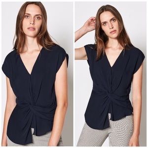 Joie Bosko Silk Knotted Front Top in Midnight